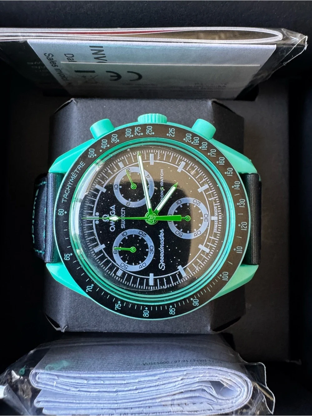 Omega Turquoise and Black Chronograph Men's Watch